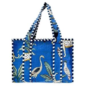 Blue Patterned Handmade Cotton Tote Bag